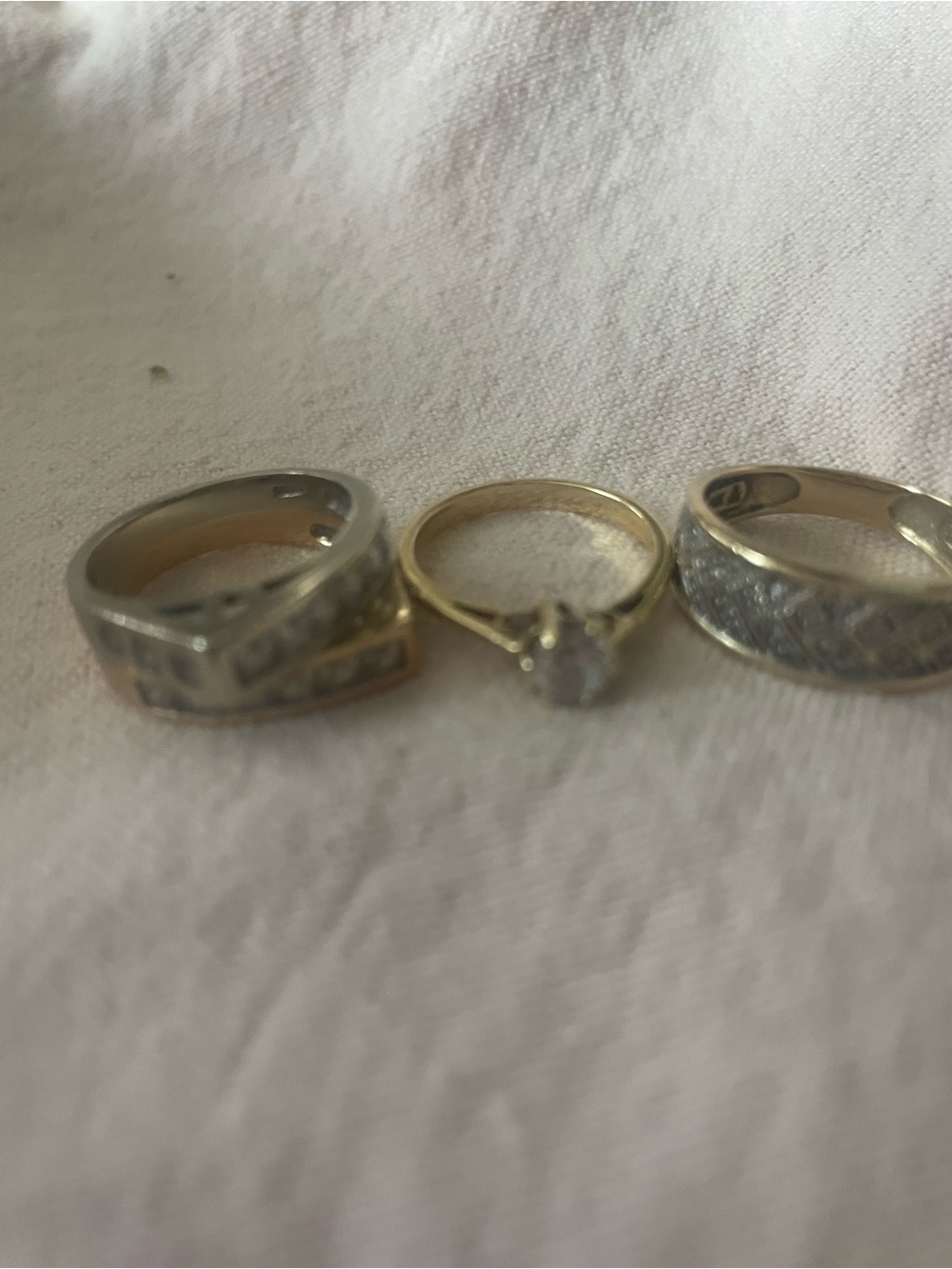 Ring finger. Size 8. Solid Gold. Quality diamonds. 3 different rings.